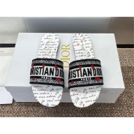 Dior Dioramour Dway Slides in Black and White Embroidered Cotton with Black and Red Je Vous Adore Motif 2024