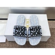 Dior Dway Slides in Embroidered Cotton and Pale Blue Miss Dior Allover Motif 2024