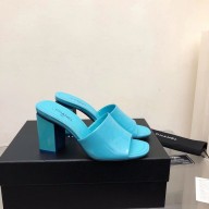 CHANEL HEEL 7.5CM PATENT CALFSKIN MULES blue 2022