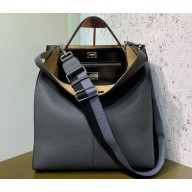 Fendi Roman Leather Peekaboo X-Lite Fit Tote Bag Gray 2019
