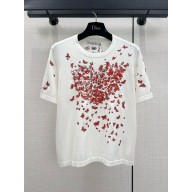 dior White Cotton Jersey with Red Le Cœur des Papillons Motif T-shirt 2024 