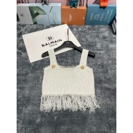 BALMAIN Lurex tweed strappy top WHITE 2024 