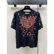 dior BLACK Cotton Jersey with Red Le Cœur des Papillons Motif T-shirt 2024 