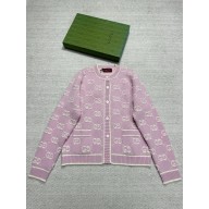 GUCCI pink GG wool bouclé jacquard cardigan 2025
