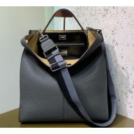 Fendi Roman Leather Peekaboo X-Lite Regular Tote Bag Gray 2019