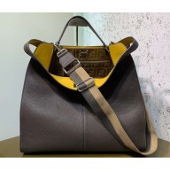 Fendi Roman Leather Peekaboo X-Lite Regular Tote Bag Coffee 2019
