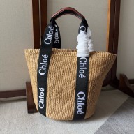 Chloe Woody raffia black tote bag 01 2024