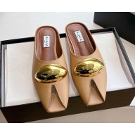 ALAÏA Open Toe Flat Genuine Leather with Metal decoration slippers beige 2025