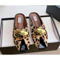ALAÏA Open Toe Flat Genuine suede with Metal decoration slippers leopard 2025
