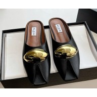 ALAÏA Open Toe Flat Genuine Leather with Metal decoration slippers black 2025