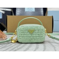 Prada 2WAY Mini Bag 1NR025 in green Raffia Leather 2025
