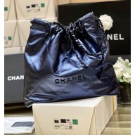 CHANEL Metallic Calfskin & Blue Metal 22 medium Handbag AS3261 navy blue 2022(ORIGINAL QUALITY)