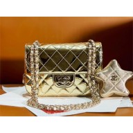 chanel Metallic Mirror Calfskin, Metallic Lambskin & Gold-Tone Metal Mini Flap Bag & Star Coin Purse AS4646 light gold 2024