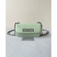 balenciaga Women's Gossip Xs Bag With Chain In Extra Supple Crocodile Embossed Calfskin in Light Green 
