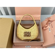 MIU MIU wander wicker hobo bag 5BC125 TAN/CARAMEL  2024