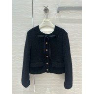 Chanel black shearling jacket with a bow 2024