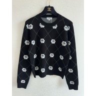 chanel black camellias printed sweater 2024
