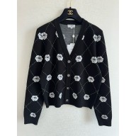 chanel black camellias printed cardigan 2024