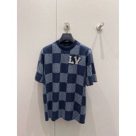 LOUIS VUITTON Damier Short-Sleeved Crewneck With LV Crystal Patch 2024