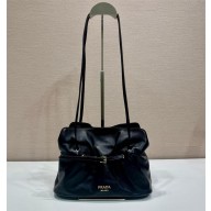 PRADA SOFT LEATHER SHOULDER BAG 1BG586 BLACK 2025