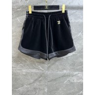 chanel black velvet shorts with CC logo 2023