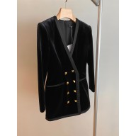 balmain black velvet long coat 2023