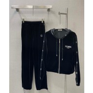 FENDI BLACK VELVET SWEATSHIRT AND PANTS 2023