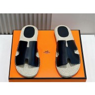 HERMES MEN'S BLACK LEATHER Antigua espadrille 2024