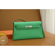 Hermes Kelly Elan Bag In Original epsom Leather vert comics with silver hardware(Full Handmade)