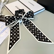 chanel Silk CC Twilly Hair Tie Ivory Black 2025