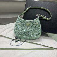 Prada 1bc169 Cleo satin bag with crystals green
