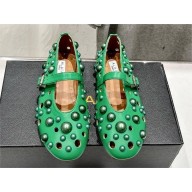 Alaia BALLET FLATS WITH SPHERES ON LAMBSKIN green 2024