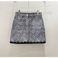 chanel Laminated Printed Denim Black & Grey skirt P78116 2024 