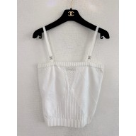 chanel cut-out white knitted Top  2024 