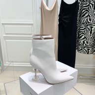 Amina Muaddi clear heel Giorgio leather ankle boots white 2021