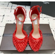 Alaia Fishnet and Patent Leather with Pyramid Studs heel 10cm red 2024