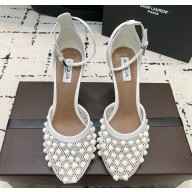 Alaia Fishnet and Patent Leather with Pyramid Studs heel 10cm white 2024