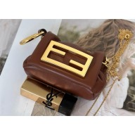 FENDI Mamma Baguette nano coffee nappa leather bag 2025