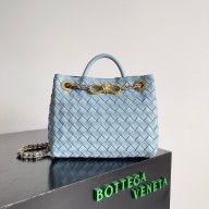 Bottega Veneta Small Andiamo Intrecciato leather top handle Bag sky blue With Chain 2025