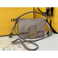 FENDI Mamma Baguette small gray nappa leather bag 2025