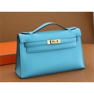 Hermes Mini Kelly 22 Pochette Bag Blue du nord in Swift Leather(handmade)