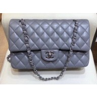 Chanel Classic Flap Medium Bag A1112 Dark Grey in Original Leather with Silver/ Hardware 2018