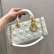 DIOR WHITE SHEEPSKIN LADY D-JOY BAG WITH GOLD HARDWARE