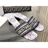Dior Embroidered Cotton and White and Blue Toile de Jouy Soleil Motif Dway Heeled Slide 2024