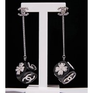 Chanel Large Long Earrings with Dice Pendant AB0034 Black 2018