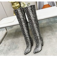 Saint Laurent  grey snakeskin knee high boots heel 10.5cm 2024