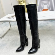 Saint Laurent  glazed leather high boots in black heel 10.5cm 2024