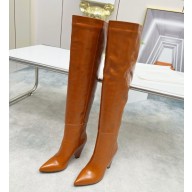 Saint Laurent  glazed leather high boots in brown heel 10.5cm 2024