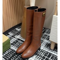 Gucci Women's calfskin Boots with Double G Brown 2024