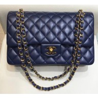 Chanel Classic Flap Medium Bag A1112 Navy Blue in Original Leather with Gold/ Hardware 2018